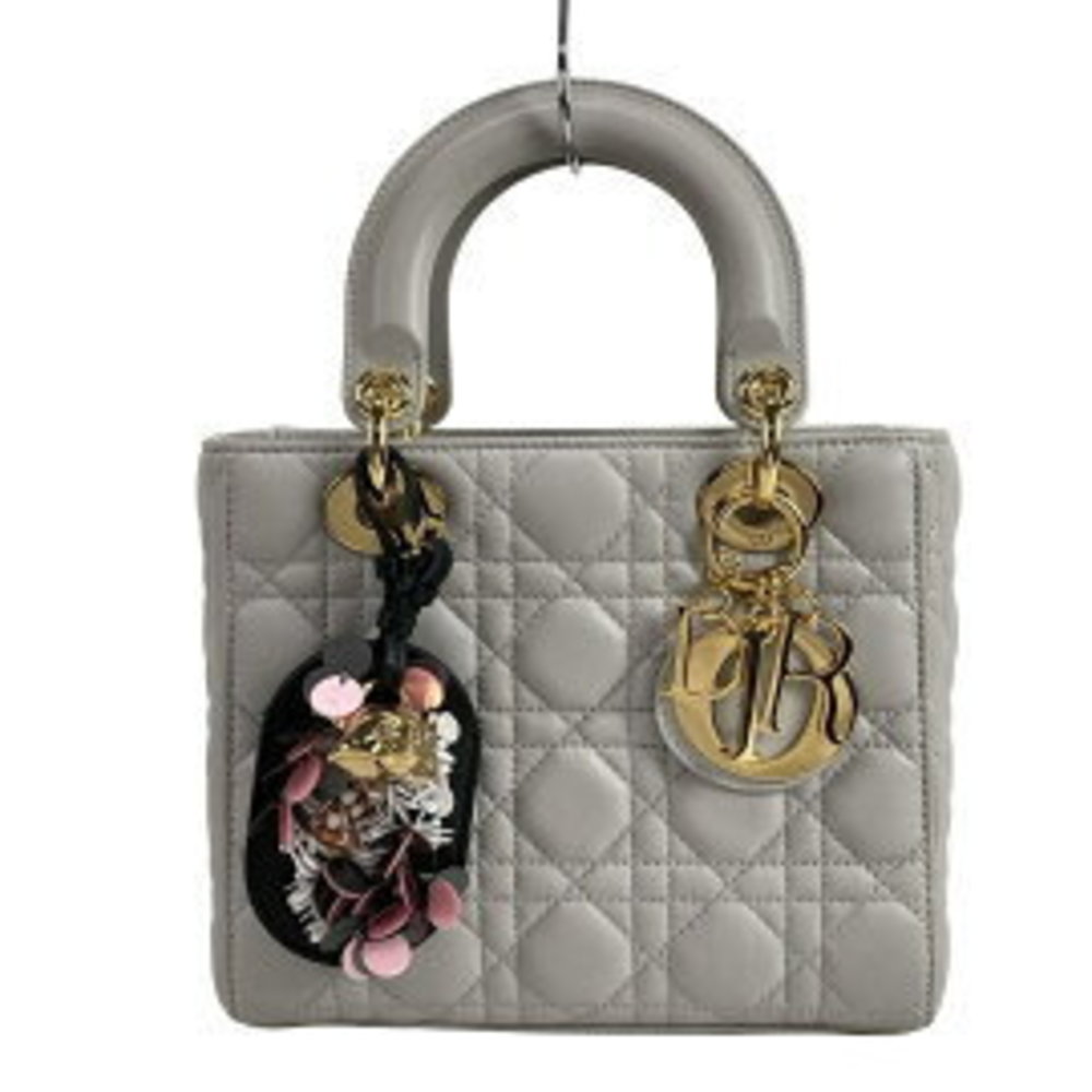 Christian Dior Lady Small Handbag Light Grey Lambskin